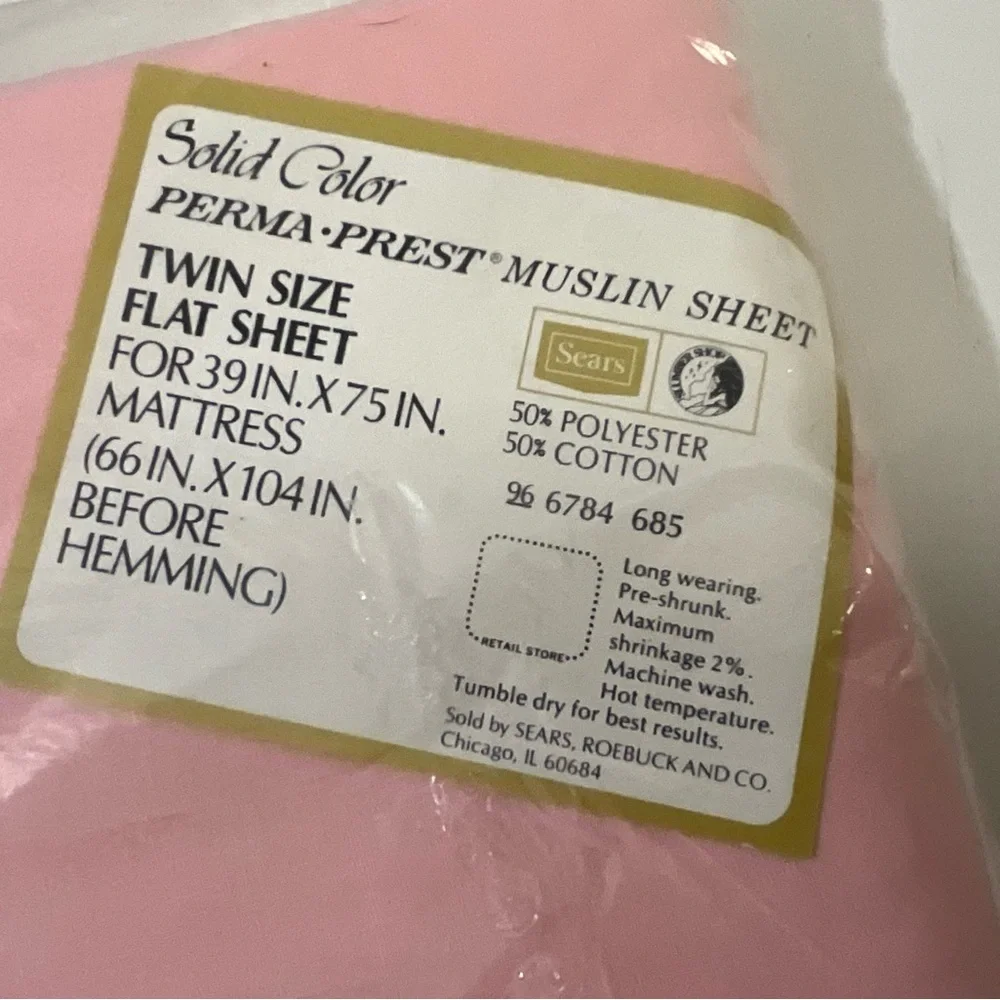 Vintage Sears Perma Prest Standard Pink Muslin Twin Flat Sheet NOS
